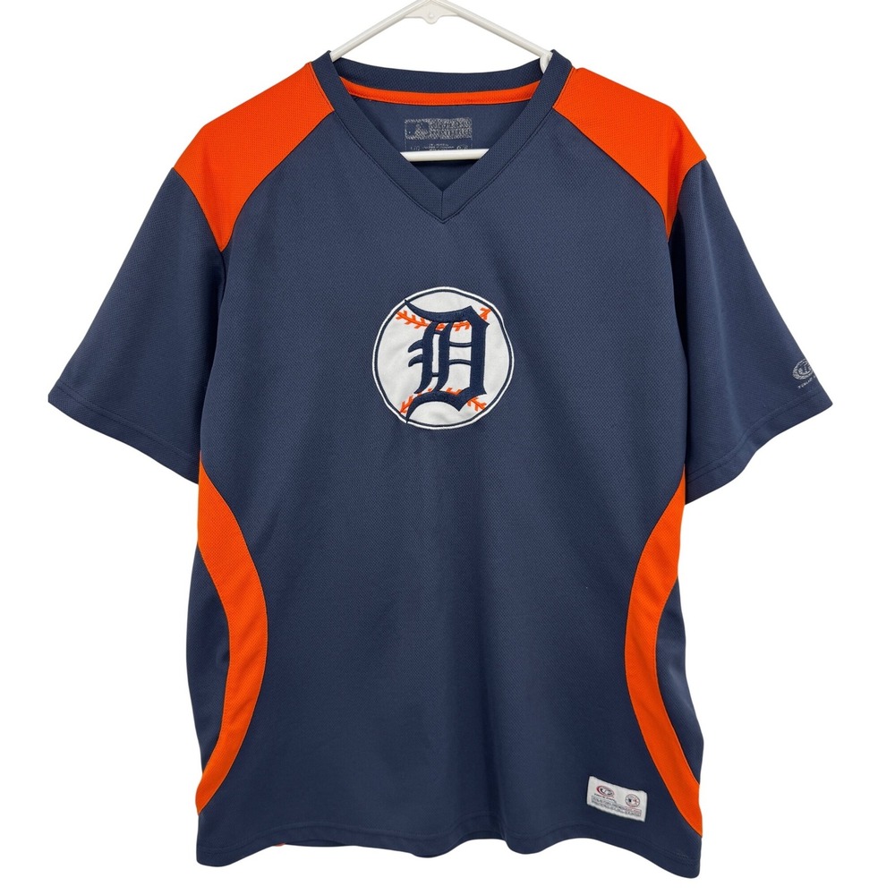 Detroit Tigers MLB‎ True Fan Series Jersey Shirt Navy Blue Orange Mens Large L